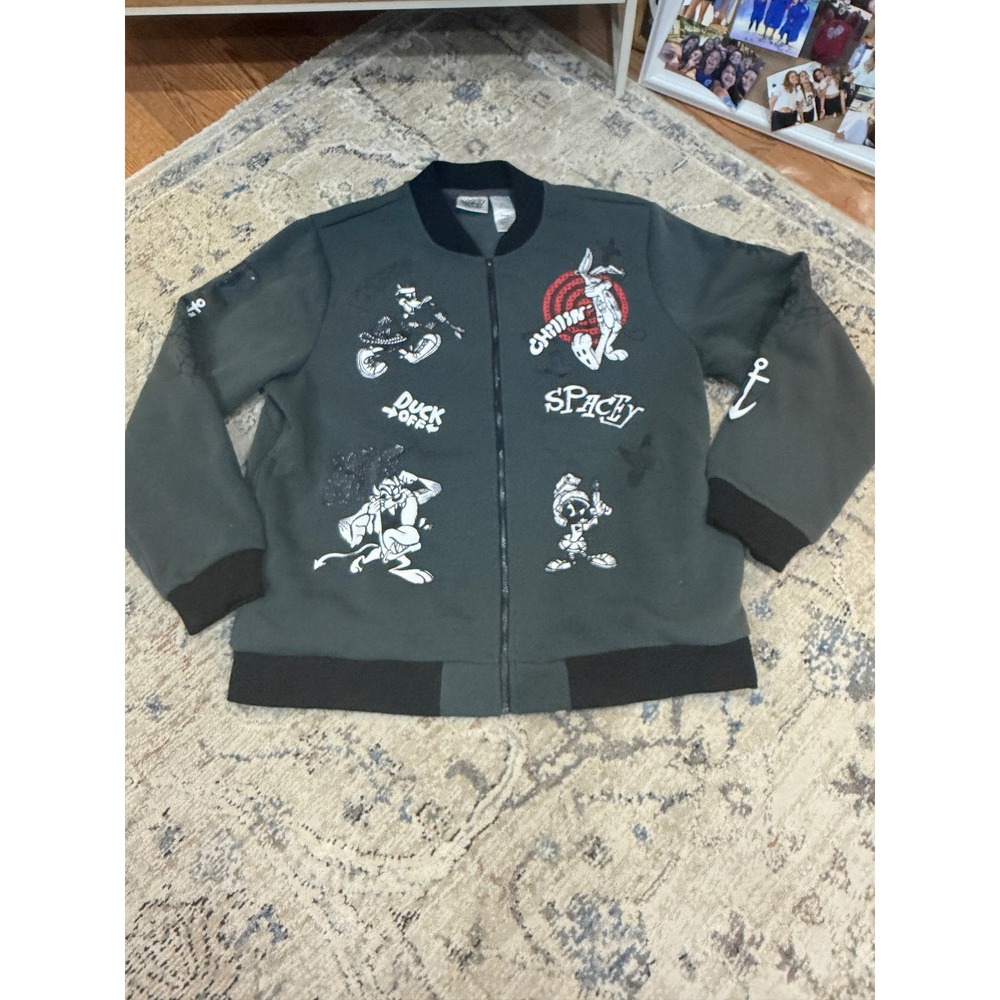 Looney Tunes Mens Grey Graphic Full Zip Bomber Jacket Bugs Bunny Daffy Duck M